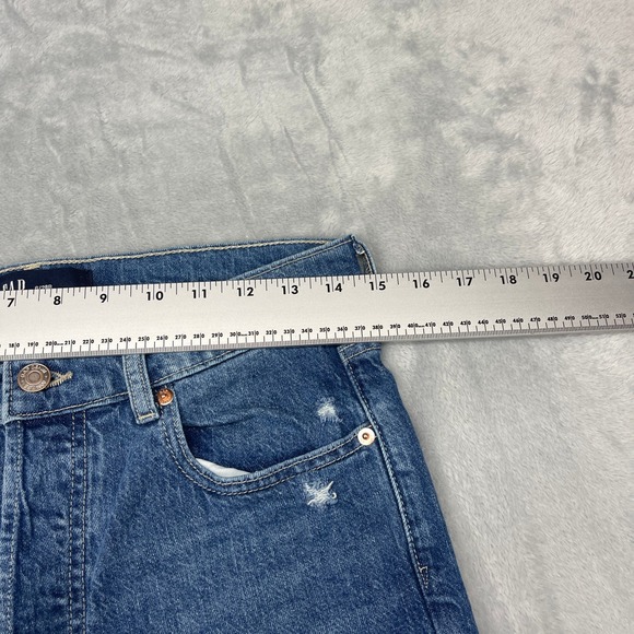 GAP Jeans Womens 6/28R Blue Denim Faded Distressed High Rise Cheeky Straight Leg - Picture 6 of 9